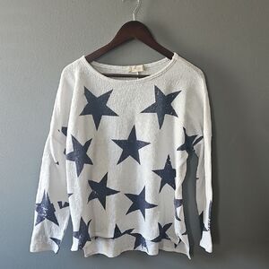 Altar'd State Cream Knit Top Cream Blue Stars Lightweight High Low Spring